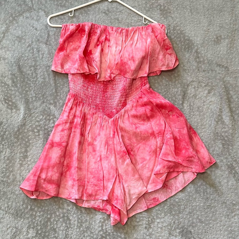 Strapless pink tie dye romper